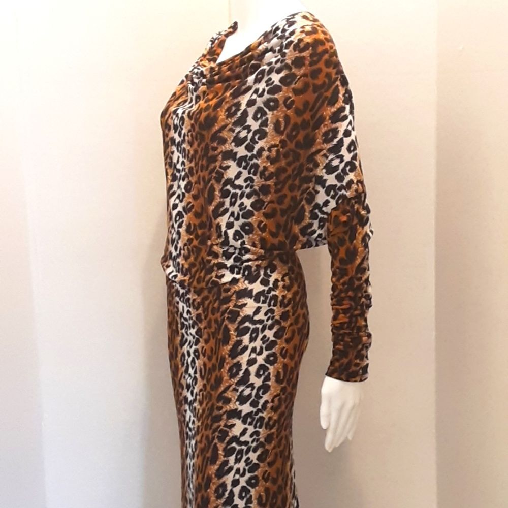 Boutique Hi Fashion Leopard Print Dolman Sleeve Versatile Floor Length Dress S